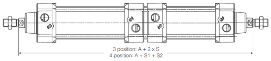 P1D 3 or 4-Position Duplex Cylinder Dimensions