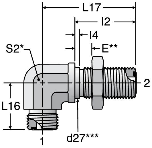 Parker WEMLO - ORFS Metric Bulkhead Union Elbow Straight