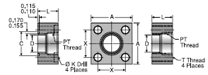 Parker GQS NPTF Port Square Block Flange Adapter