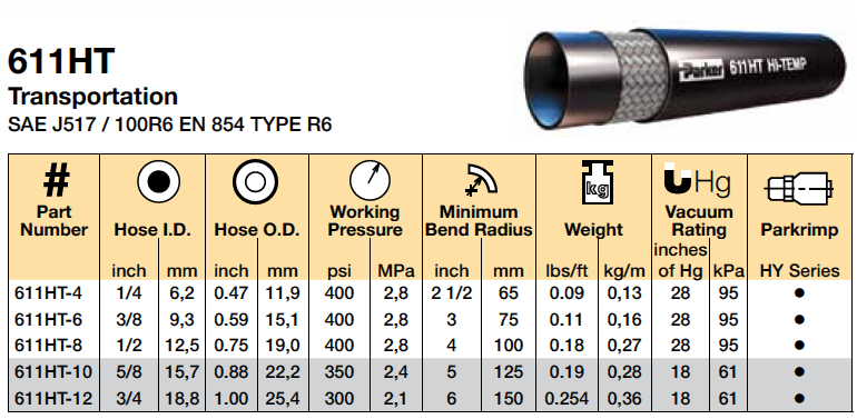 Parker Catalog 4400 Correction | Parker hose 611HT Specifications