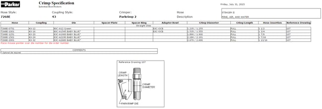 Crimp specs for Parker 7268E hose