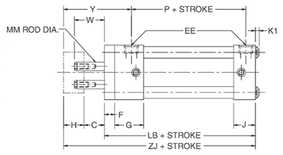 2MNR T Mounting Style Body Dimensions