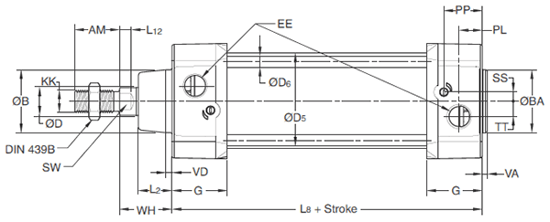 P1D Tie Rod Version 32-125mm Body Dimensions