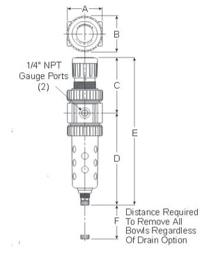 Prep-Air-II-05E-Miniature-Piggyback-Filter-Regulator-Dimensions