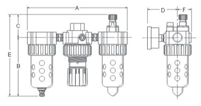 Prep-Air-II-06A-Compact-Three-Unit-Close-Nippled-Combination-Dimensions