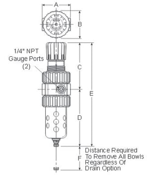 Prep-Air-II-06E-Compact-Piggyback-Filter-Regulator-Dimensions