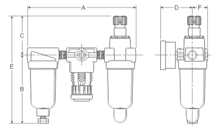 Prep-Air-II-14A-Miniature-Three-Unit-Close-Nippled-Combination-Dimensions