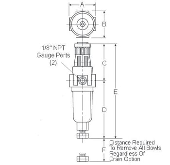 Prep-Air-II-14E-Miniature-Piggyback-Filter-Regulator-Dimensions
