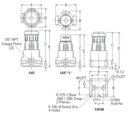 Prep-Air-II-14R-Miniature-Regulator-Dimensions