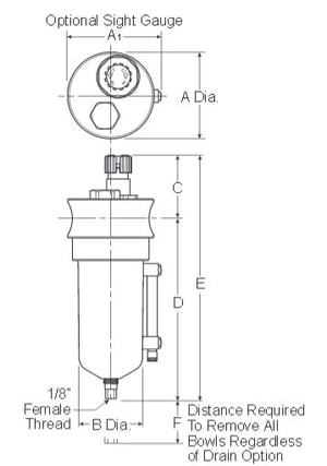 SS-FRLs-PL10-Standard-Lubricator-Dimensions