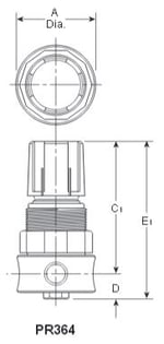 SS-FRLs-PR364-Miniature-Regulator-Dimensions