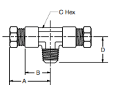 172HD Male Branch Tee Dimensions