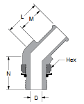 179HB-X-MIX 45 Degree Male Elbow Dimensions