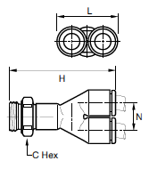 368PLP Male Y Connector BSPP Dimensions