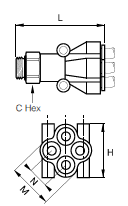 368PLPD Double Y Male Connector BSPP Dimensions