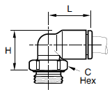 369PLP Metric BSPP Male Elbow Dimensions