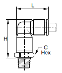 W369PLPX Metric Extended Male Elbow Dimensions