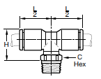 W372PLP Male Branch Tee Metric NPT Dimensions