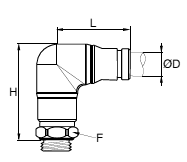 169PLSX Extended Male Elbow BSPP Dimensions