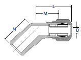 VS279NTA 45 Male Elbow Dimensions