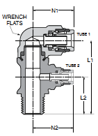 189PMTR Dual Port Positional Elbow Dimensions