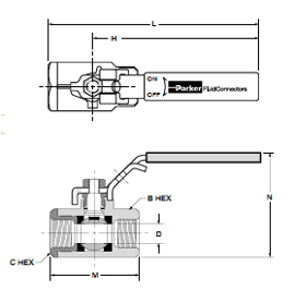 VP500P Locking Handle Female Pipe Ends Ball Valve Dimensions