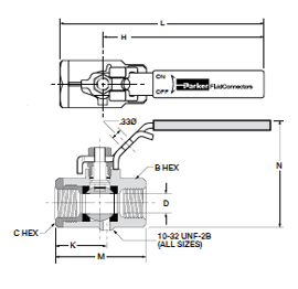 VVP500P Vented Locking Handle Female Pipe Ends Ball Valve Dimensions