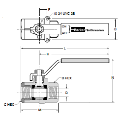 V502P Female-Female Panel Mount Ball Valve Dimensions