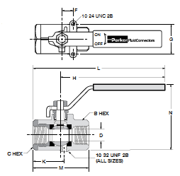 VV502P Vented Female-Female Panel Mount Ball Valve Dimensions