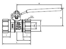 V525P Female-Female NPT Series Brass Ball Valve Dimensions