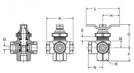 V540P 4-Way Diversion Ball Valve Dimensions