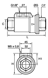 4202 Axial Valve BSPP Dimensions