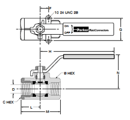V502CS Panel Mount Carbon Steel Ball Valve Dimensions