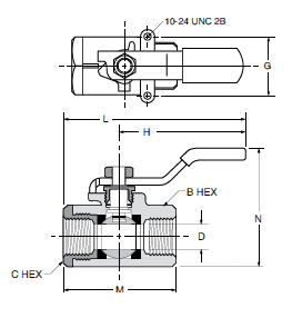 V502SS-X-20 Panel Mount Stainless Steel Ball Valve Dimensions