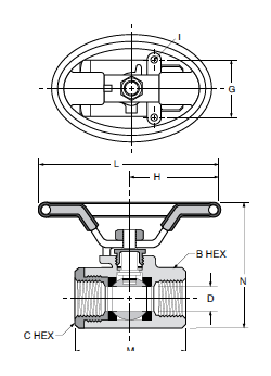 V502SS-X-21 Panel Mount Stainless Steel Ball Valve Dimensions