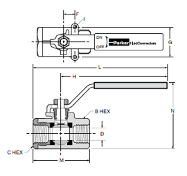 V502SS Panel Mount Stainless Steel Ball Valve Dimensions